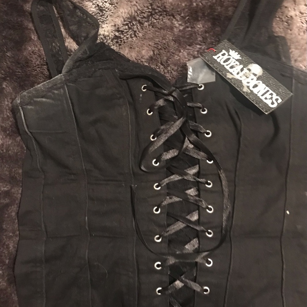 Royal Bones Black Lace-Up Camisole - Picture 3 of 6